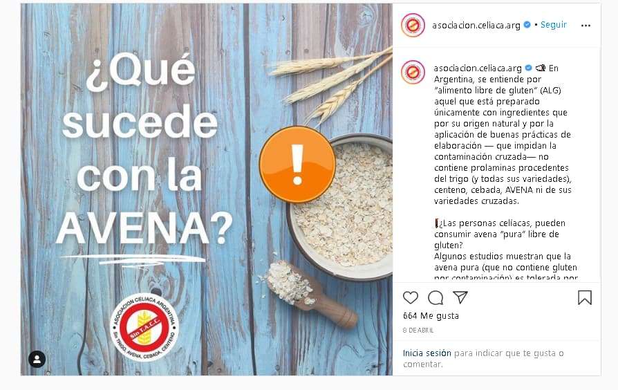 Qué dice la Asociación Celíaca sobre la avena sin gluten.