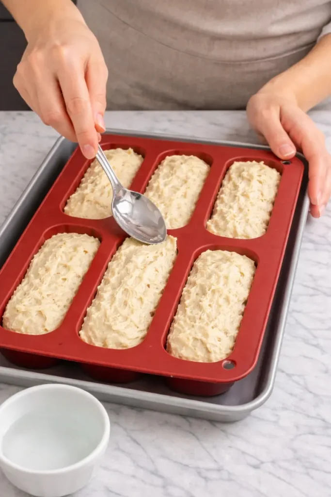 masa en el molde de pan de panchos sin gluten